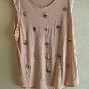 LOFT Light Pink Tank Top with Metallic Embellishments